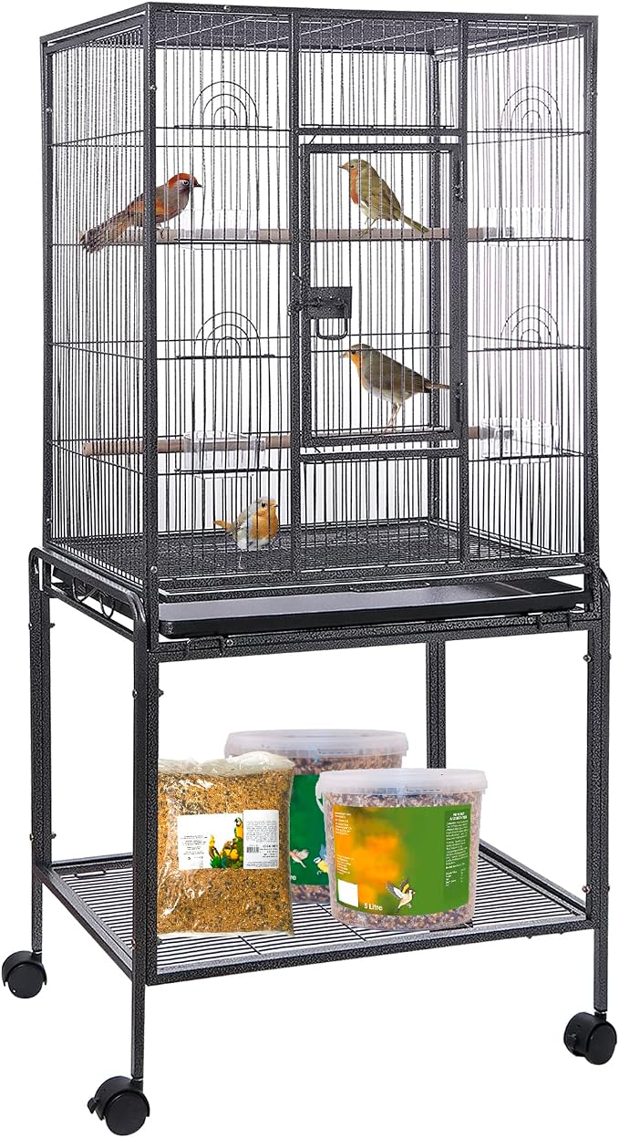 Play-top bird cage with perches and toys for small parrots